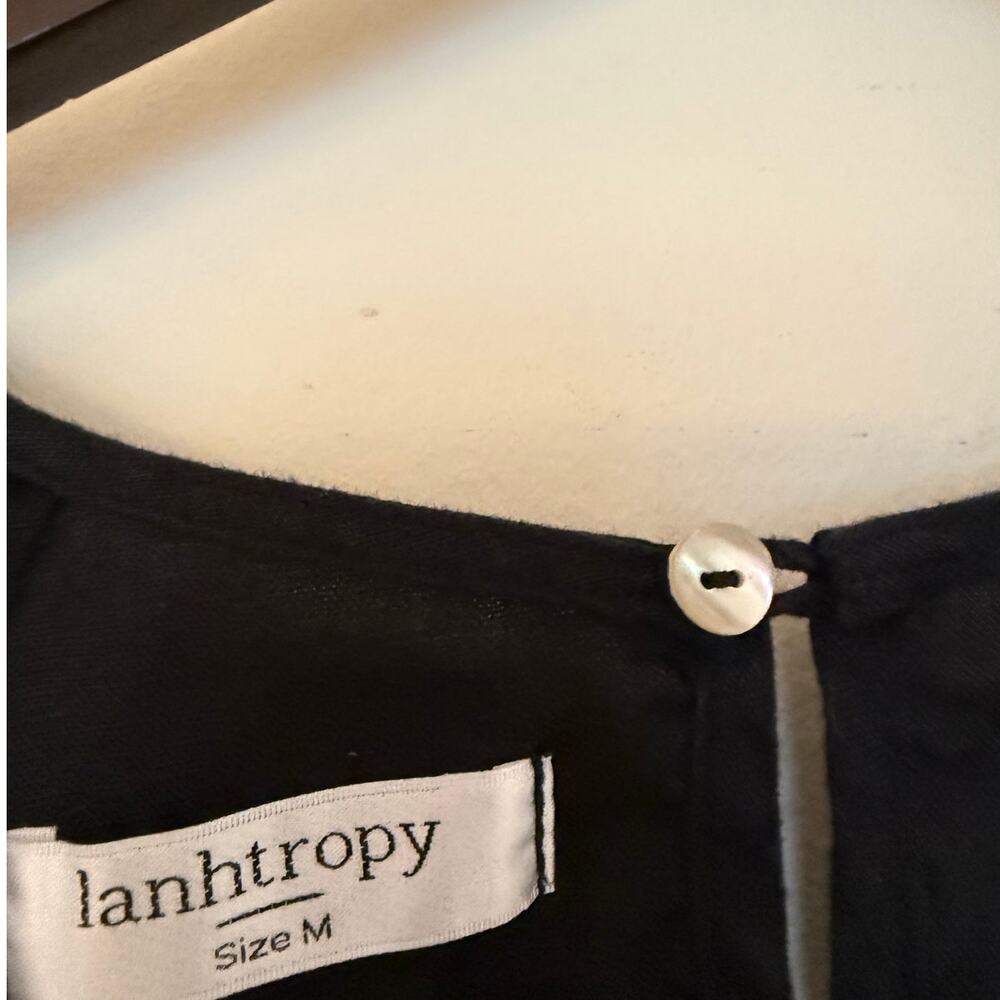 Lanhtropy Black Linen Balloon Sleeve Top - Picture 2 of 4